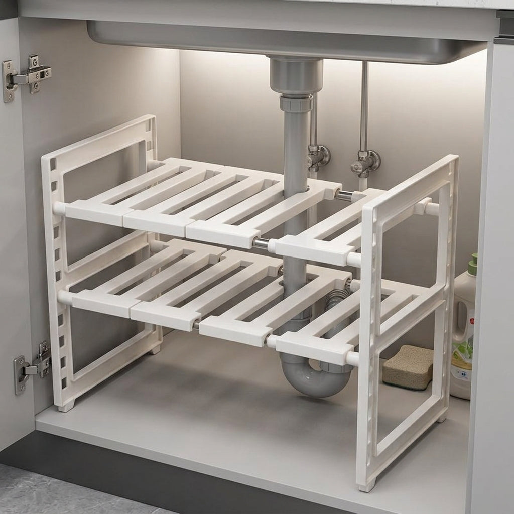 Sink Tidy and Sink Organiser Storage Rack, 2 Tier Storage Organiser, Freestanding Kitchen Organisation for Cupboard Storage, Space Saving