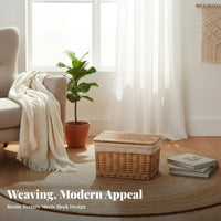 Lidded Wicker Basket Multi-Purpose Woven Hamper with Lid Removable Liner