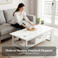 2-Tier Coffee Table Modern Design 2-Tier Rectangular Table Rounded Corners Nordic Design for Homeowners, Office Reception