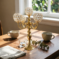 Candelabra with Crystal Beads Tall Candelabra Centerpiece Lustrous Candle Holder with Five Heads for Event Decorators, Party Backdrops
