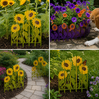 Decorative Iron Garden Fence Panel with Artificial Flowers and Plants