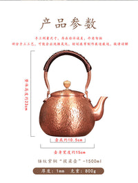 Wholesale Pure Copper Kettle with Hand-Hammered Texture for Tea Ceremony, Large Capacity