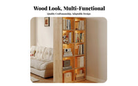Natural Wood Look Double-Sided Cubby Bookshelf Strong Load-Bearing Multi-Tier Shelving Unit Interlocking Joinery Room Divider Modular Design for Book Lovers, Homeowners, Office Workers, Entryway, Bedroom, Playroom