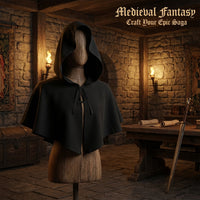Carnival Hooded Cloak for, Gothic Fancy Dress Costume, Medieval Cosplay Cape wit #variant:Black