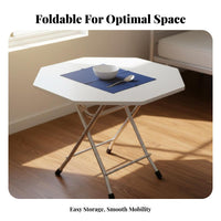 Space Saving Folding Table Lightweight Small Foldable Table Multi-Purpose Small Foldable Desk Rounded Corners for Apartment Dwellers, Telecommute Workers, Dorm Room, Market Stall, Study Area, Home Office