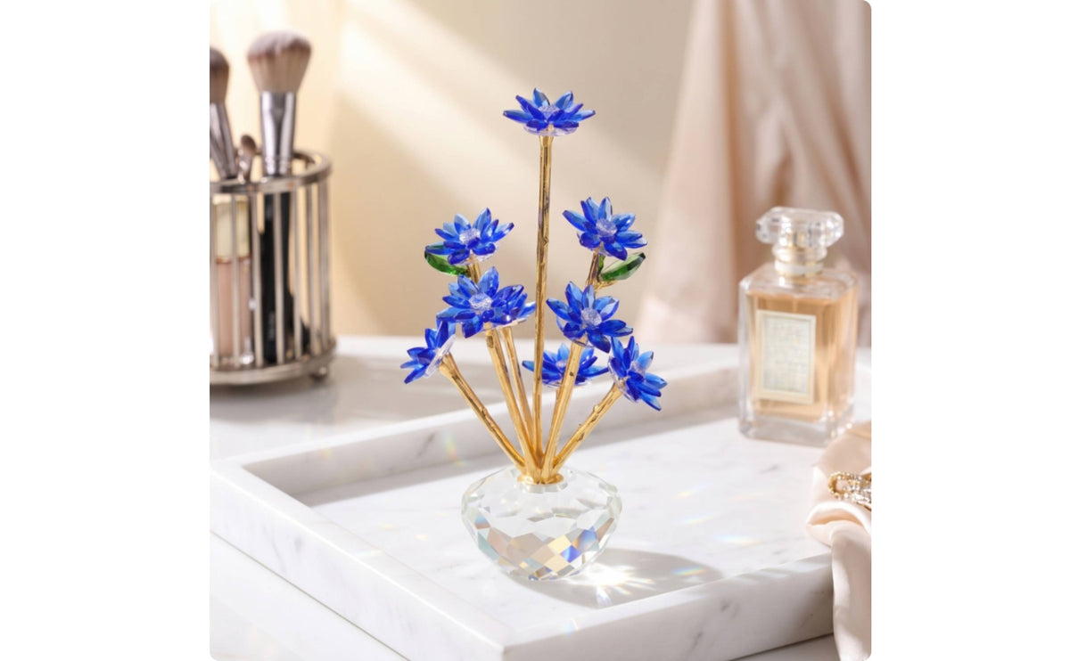 Faceted Crystal Glass Flower Ornament Elegant Crystal Daisy Flower Figurine Decorative Glass Daisy Figurine Sparkling for Office Desk, Vanity, Entry Table, Bookshelf