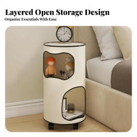 Round Nightstand with Storage alcove Space-Saving Round Tiered Cabinet for Bedroom