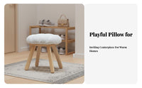 Puffy-Shaped Ottoman Solid Wood Legs Vanity Stool Space-Saving for Dressing Room