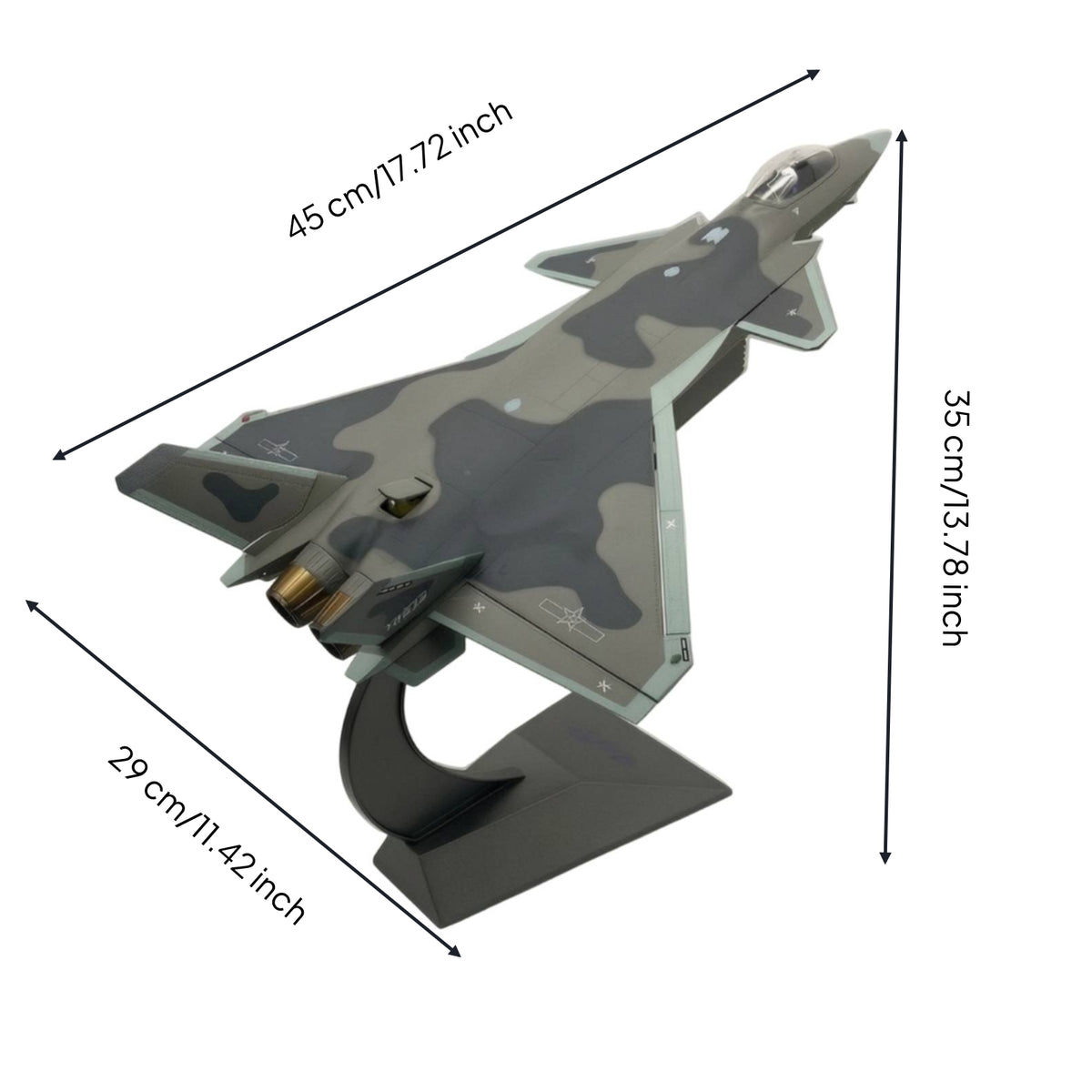 1/48 J-20 Model Diecast Fighter Jet Model with Display Stand Alloy Low-Observable Aircraft for Aviation Fans