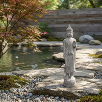 Antique-Style Standing Buddha Statue Textured Buddha Statue with Lotus Pedestal Tall Standing Resin Figurine Sculptural for Buddhists, Practitioners, Meditation Corner, Tea Room, Courtyard, Temple