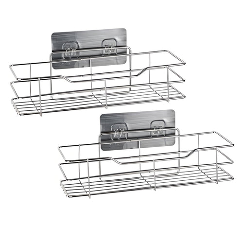 Adhesive Shower Basket Multi-Purpose Wall Shelf Rustproof for Renters, RV Owners