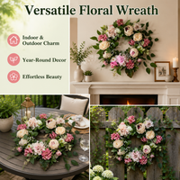 Summer Door Wreath, 50-55cm Artificial Floral, Rustic Faux for Front Door & Wall Decor, Spring & All Year Outdoor
