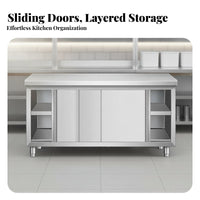 Easy to Clean Stainless Steel Work Table with Cabinet Rust Resistant Kitchen Work Table with Storage Spacious Worktop Commercial Kitchen Workbench Seamless Joining for Restaurant Owners, Homeowners, Workshop Employees, Hotel, Dining Hall, Warehouse