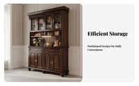 Walnut Dining Hutch Large Capacity Solid Wood Buffet with Hutch Multifunctional Classic Kitchen Storage Cabinet for Families, Living Room, Home Office