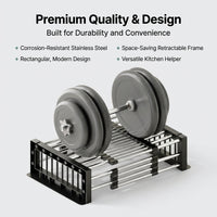 Extendable Drain Rack and Stainless Steel Dish Rack, Kitchen Sink Drainer with Built-in Cutlery Basket, Rectangular Extendable Drain Basket