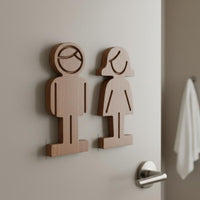 2 Pieces Wooden Toilet Sign Set Decorative Gender Symbol Door Signs for Cafe