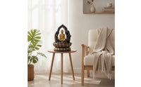 Stone-Like Tabletop Water Fountain Small Sitting Buddha Fountain Zen-Style Ornament Meditative for Desk, Living Room