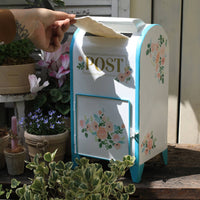 Tabletop Mailbox Decor Desktop Display Vintage Post Box Floral Design for Garden