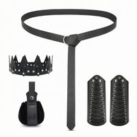 Faux Leather Belt Pouch Set Studded Crown-Style Headpiece Gothic Fashion Accessory for Halloween
