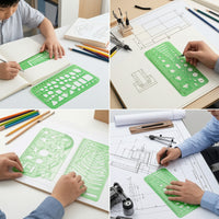 6 Pieces Translucent Stencil Ruler with Geometric Shapes Rounded Corners Drafting Template Ruler Lightweight Geometric Drawing Template Clear for Students, Designers, Architects, Sketching, Schoolwork, Classroom