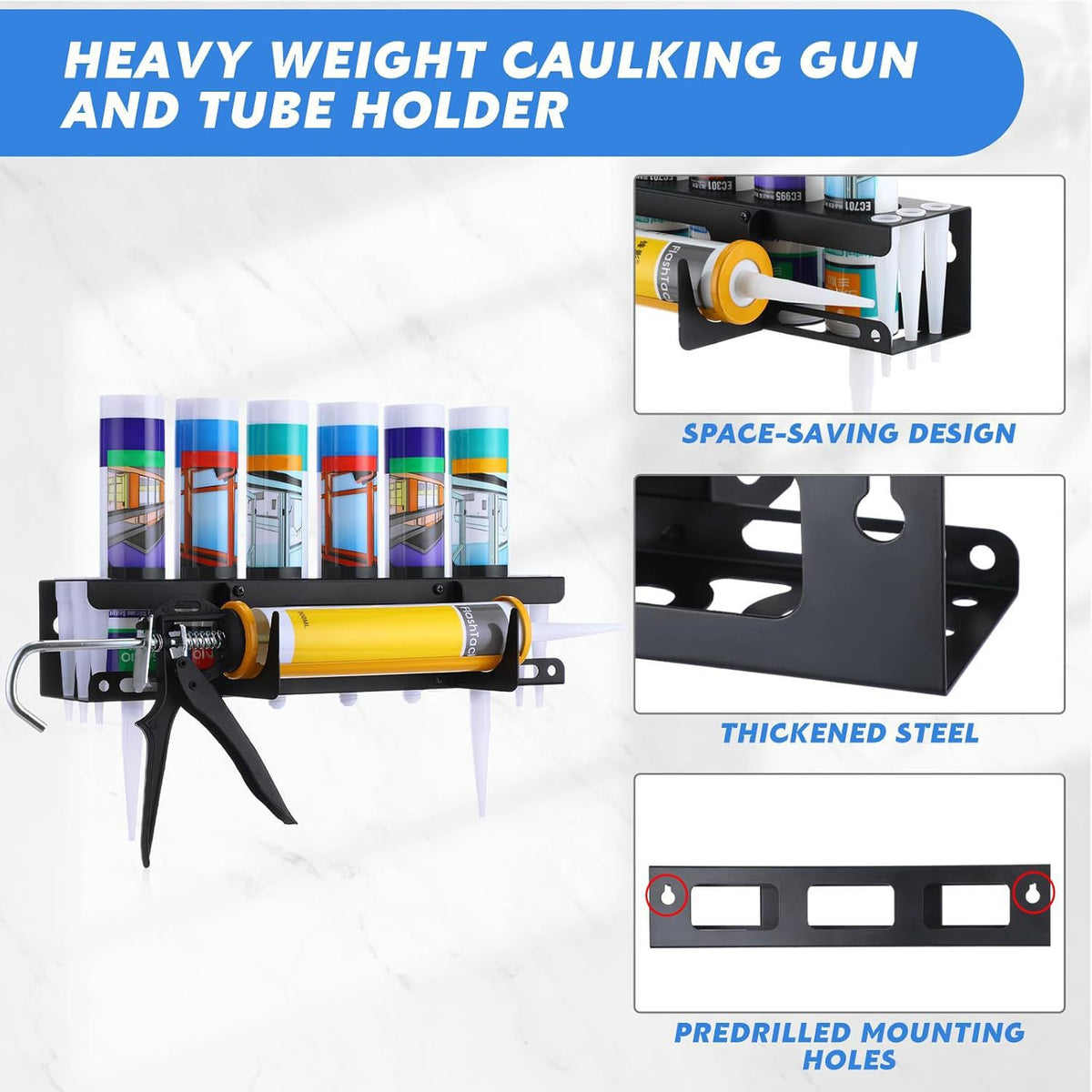 Carbon Steel Gun Rack with Sealant Storage and Loading Tool, Screw-Mounted, for Living Room