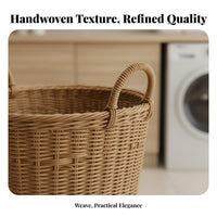 With Handles Wovendesign Plastic Bin Large Capacity Ventilated Plastic Basket Stylish Appearance Laundry Hamper Breathable Design for Families, Homeowners, Students, Bedroom, Bathroom, Dorm Room, Nursery