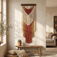 Boho Fringe Wall Hanging Bohemian Aesthetic Wooden Dowel Tapestry