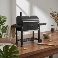 Trolley Briquette Barbecue Side Shelves Barbecue Grill with Lid Door Outdoor Cooking