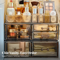 Tiered cosmetic Case with Drawers Clear View Design Multi-Tier Makeup Trolley