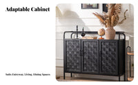 Woven Cane Doors Rattan Door Cabinet Vintage design Rattan Door Chest Black Finish Sideboard Multi-Functional for Design aficionados, Interior Decorators, Entryway, Hallway, Dining Room, Kitchen