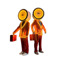 LED Light-Up Costume Cartoon Headpiece Clock Person Red Suit with Yellow Flashing Light for Bar Parades