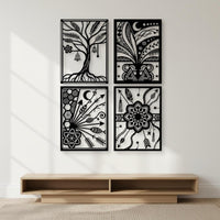 4 Pieces Abstract Line Wall Dimensional Art Shadow Effect Black Metal Wall Art Rust Resistant for Living Room, Bedroom