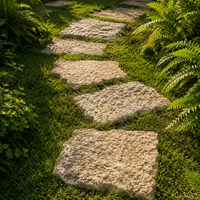 Natural Stone Slabs Stepping Stones for Garden, Irregular Broken Stone Slabs, Light Yellow, Weatherproof for Paths and Lawn