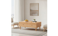 Coffee Table with Drawers Wood Grain Wooden Coffee Table Furniture for Living Room, Small Areas, Apartment