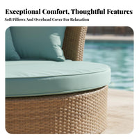 Woven Texture Round sunshade Daybed sun Protection Patio Lounger Weather-Resistant Outdoor Furnishing Comfortable pads for Homeowners, Hotel Owners, Terrace, Balcony, Garden, supportiveyard