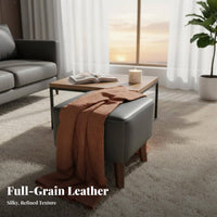 Upholstered Cube Stool Genuine Leather Footrest Multipurpose for Bedroom, Adults