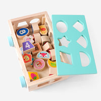 18-Hole Wooden Educational Toy Car with Fruits, Numbers, Shapes, and Animals for Toddlers