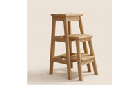 Three-Step Stool Sturdy Wooden Step Stool Finish Furniture for Seniors, Closet, Pantry
