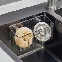 Bathroom Sink and Kitchen Organizer with Drain Rack, Rectangular Sponge Holder with Suction Cup for Homeowners