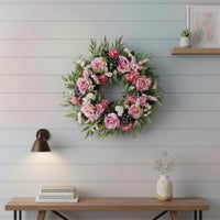flower wreath Pink Rose and Blueberry Wreath Flower Garland for Wall Decor, Farmhouse, Wedding