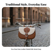 Vintage Leather Bike Bag with Buckle Retro Bike Front Bag Compact Pouch Easy to Install for Cyclists, Commuters, Commuting, City Rides
