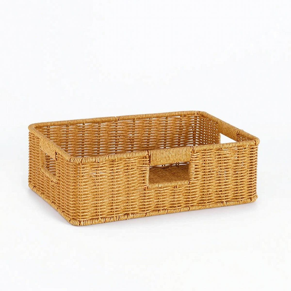 Imitation Rattan Basket Open-Top Shallow Storage Bin Sturdy for Closet, Pantry