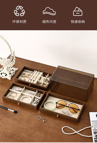 Square Five-Layer Jewelry Storage Box with Walnut Wood Grain Drawers