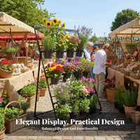 Multi-Layer Design Tiered Flower Container Stand Foldable 3-Tier Floral Arrangement Cart Ladder Structure Display Furniture Includes 12 Containers for Event Planners, Gardeners, Homeowners, Garden Center, Market Stall, Wedding Venue, Balcony