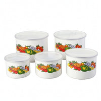 5 Pieces Enamel Bowls with Lids Lidded Enamel Bowl with Lid Sturdy for Meal Prep