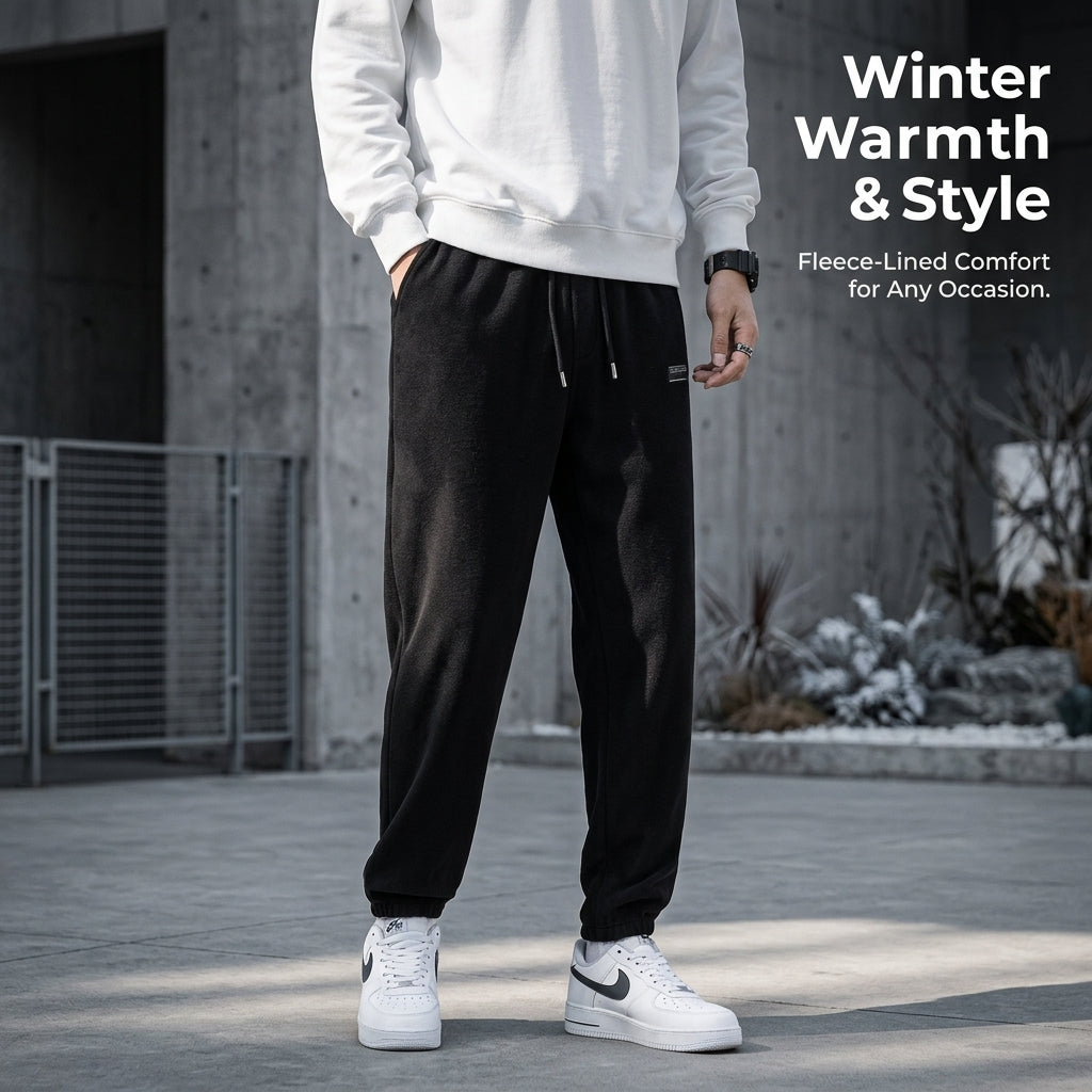 Mens Tracksuit Bottoms with Fleece Lined Interior for Winter Warmth, Tapered Joggers with Elastic Waist and Ankle Cuffs
