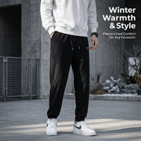 Mens Tracksuit Bottoms with Fleece Lined Interior for Winter Warmth, Tapered Joggers with Elastic Waist and Ankle Cuffs