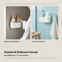 Bathroom Wall-Mounted Organizer, No-Drill Storage Rack, Toothbrush & Comb Holder