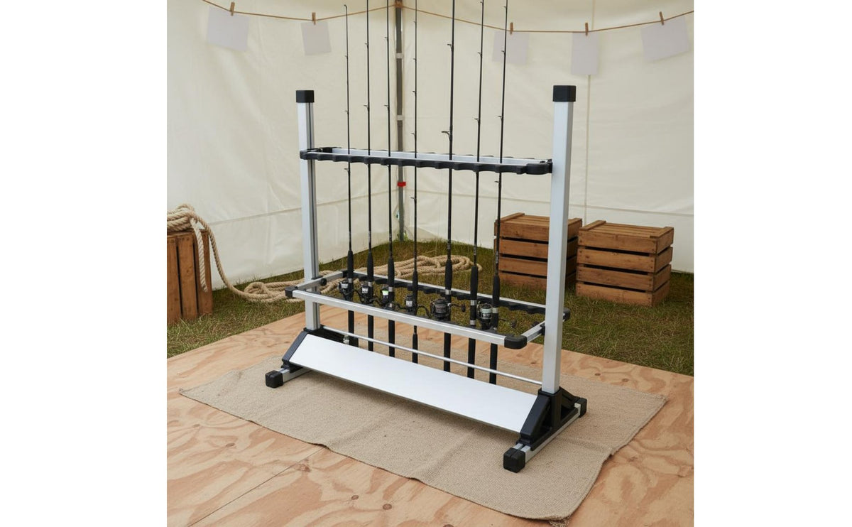 Fishing Rod Display Stand Aluminum Alloy Fishing Pole Display Stand Space-Saving for Garage