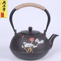 典工堂铁壶仿日本南部铸铁壶双铁银叶荷花生铁壶 烧水壶 茶具茶壶